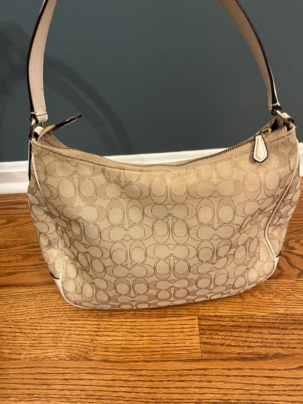 Coach F29959 Handbag One Shoulder Bag Beige Gold Canvas Leather Signature